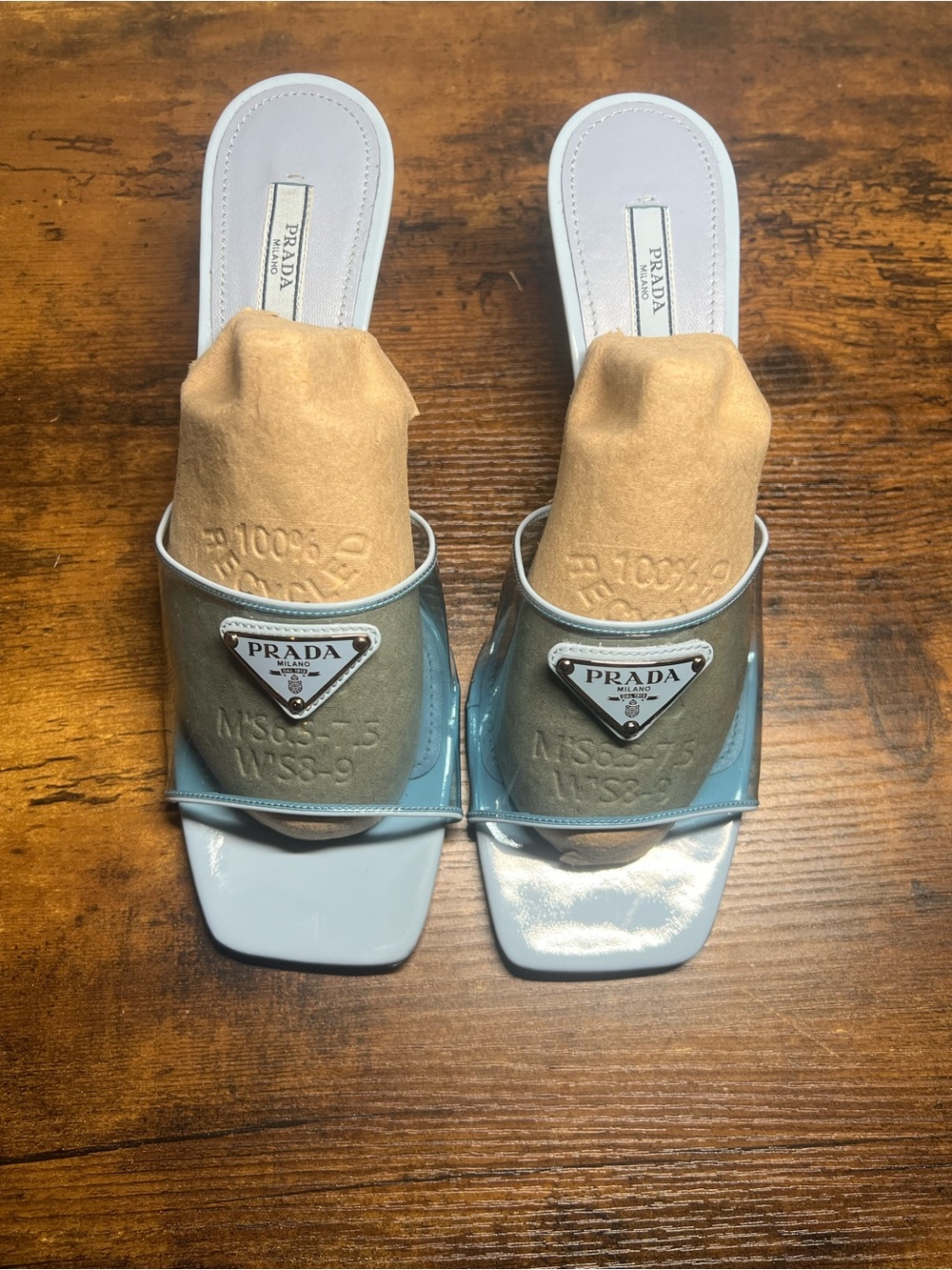 Prada Light Blue PVC Leather Slide Heels Miles Size 40 40.5 - Picture 6 of 8